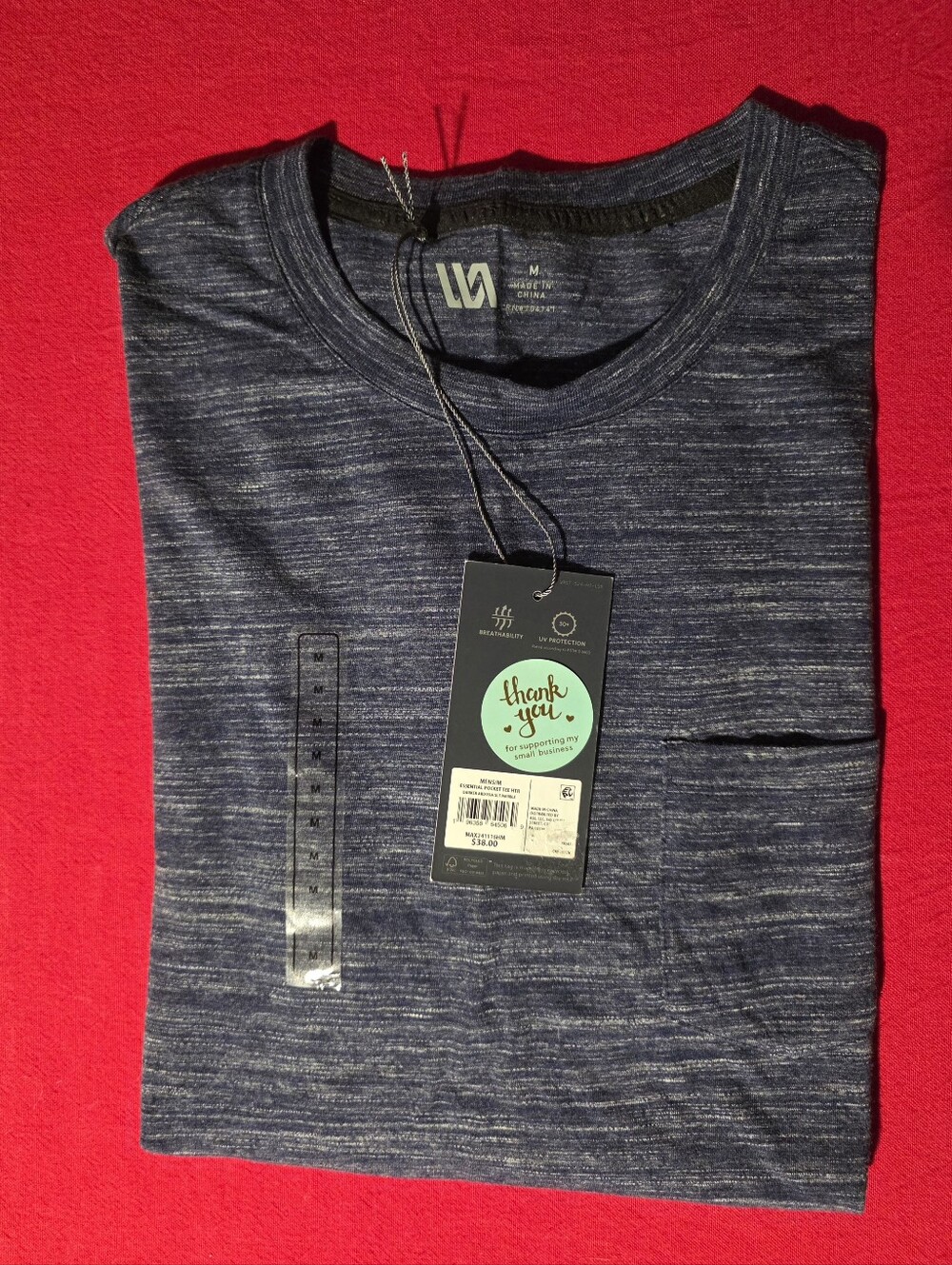 VRST Men's Heathered Navy Short-Sleeve Pocket Tee. Super Soft!